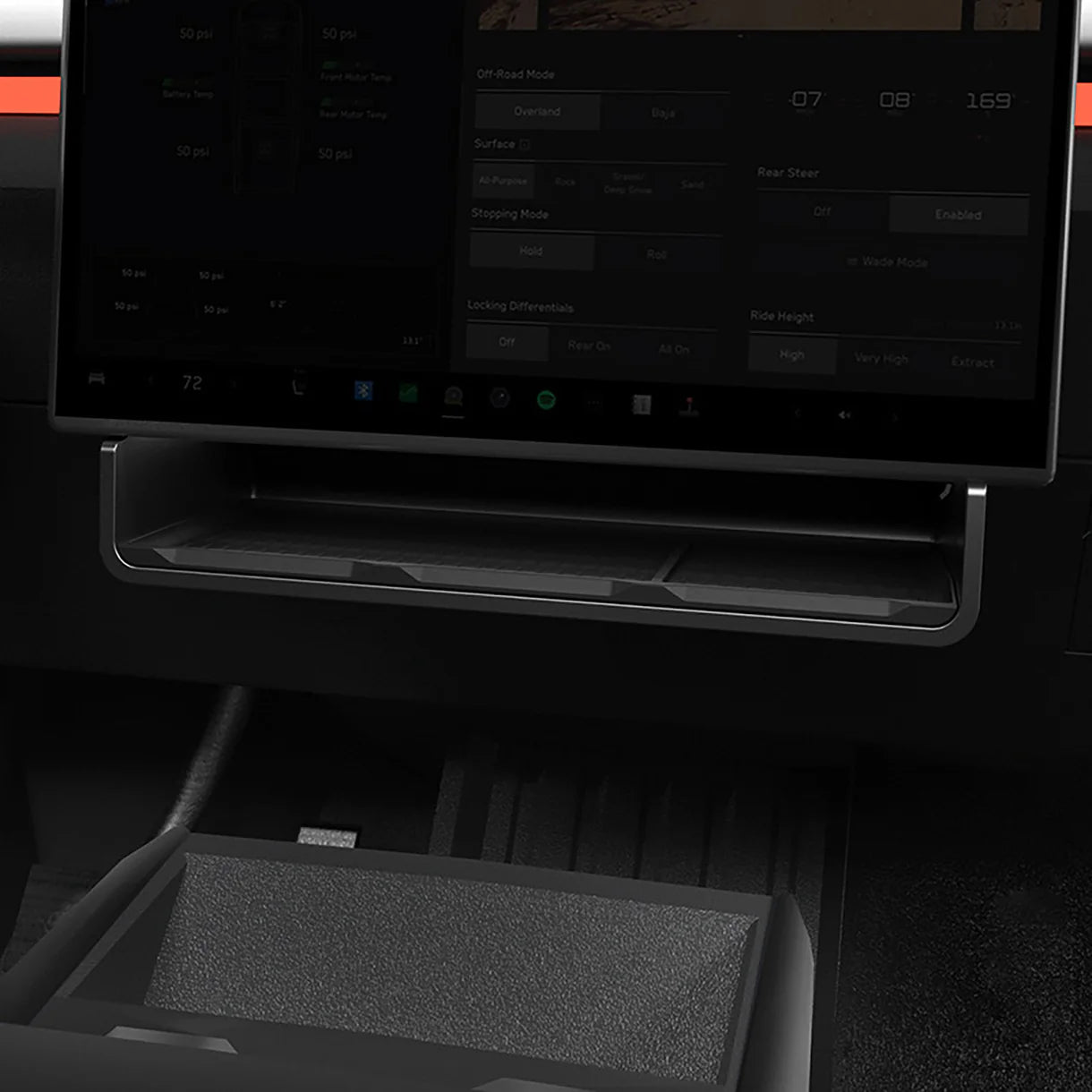 Tesla Cybertruck Under Screen Storage Organizer Tray for 2024+ Cybertruck – ABS Interior Dashboard Compartment with Non-Slip Rubber Mat for Phone, Wallet & Essentials