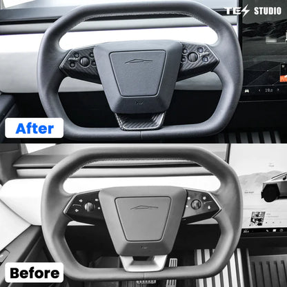Real 3K Carbon Fiber Steering Wheel Panel Covers (3PCS) for Tesla Cybertruck – OEM Precision Fit, Lightweight Interior Trim Upgrade