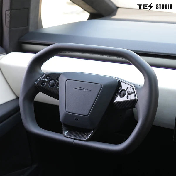 Real 3K Carbon Fiber Steering Wheel Panel Covers (3PCS) for Tesla Cybertruck – OEM Precision Fit, Lightweight Interior Trim Upgrade