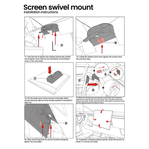 2026 Tesla Cybertruck Center Screen Swivel Rotating Mount Kit V3 – Original Screen Height | 4-Way Adjustable | Easy Installation Aluminum Console Display Bracket