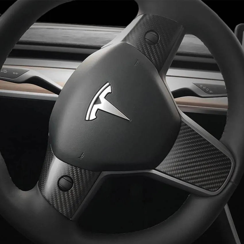 Tesla Model 3/Y Carbon Fiber Steering Wheel Trim – Real 3K Dry Carbon Interior Upgrade