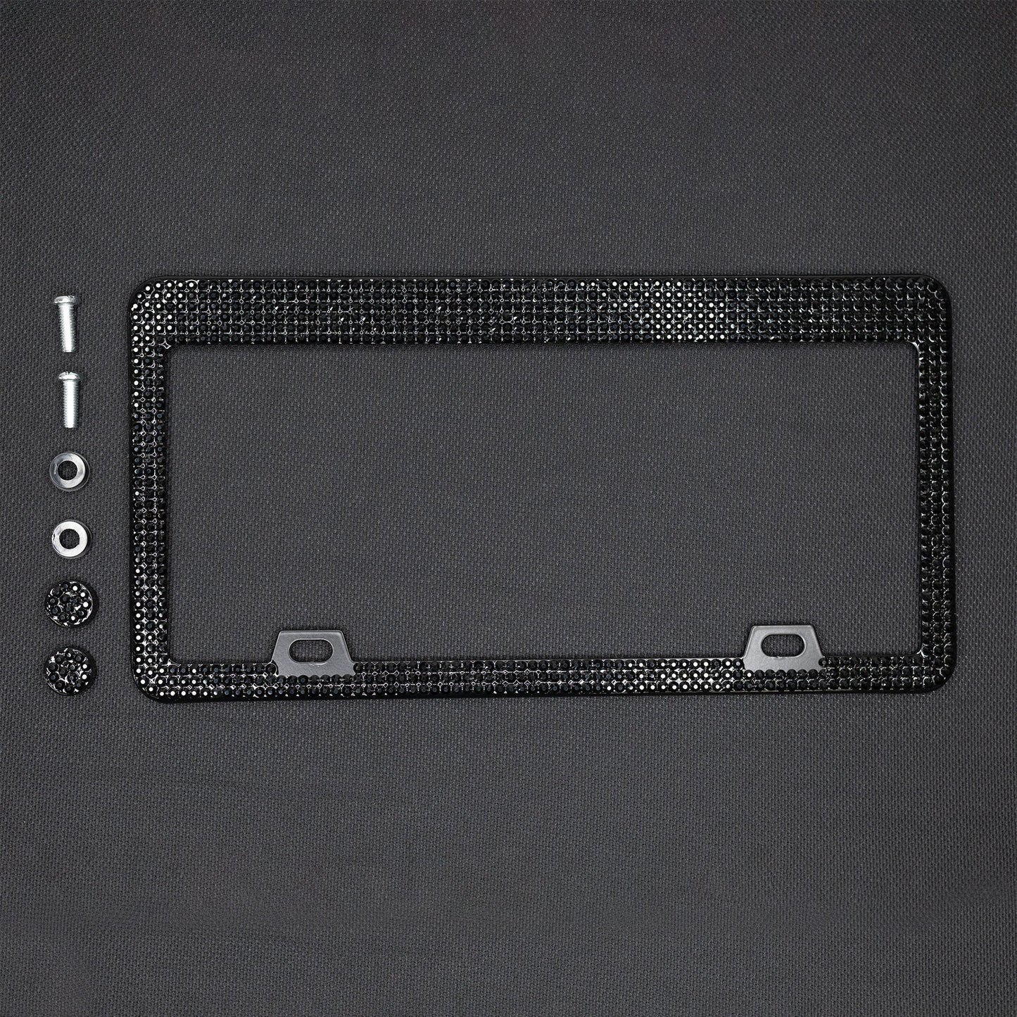 Bling Aluminum License Plate Frame with Sparkle Screw Caps – Fits Tesla Model S / Model 3 / Model X / Model Y – Silver, Black & Pearlescent Options