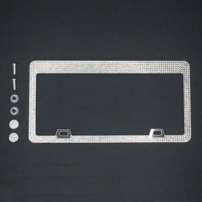 Bling Aluminum License Plate Frame with Sparkle Screw Caps – Fits Tesla Model S / Model 3 / Model X / Model Y – Silver, Black & Pearlescent Options