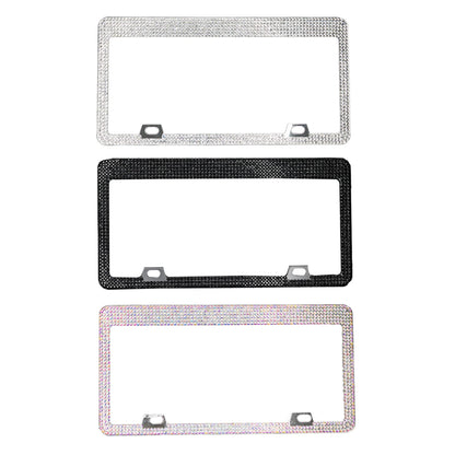 Bling Aluminum License Plate Frame with Sparkle Screw Caps – Fits Tesla Model S / Model 3 / Model X / Model Y – Silver, Black & Pearlescent Options