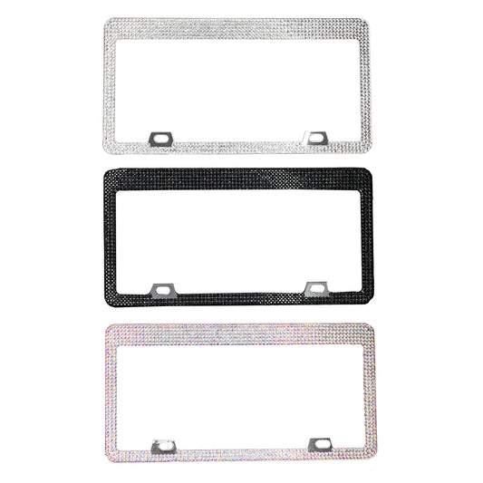 Bling Aluminum License Plate Frame with Sparkle Screw Caps – Fits Tesla Model S / Model 3 / Model X / Model Y – Silver, Black & Pearlescent Options
