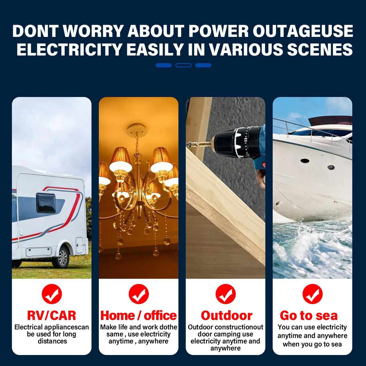 Don't worry about power outages, using electricity easily at home, office or outdoors.