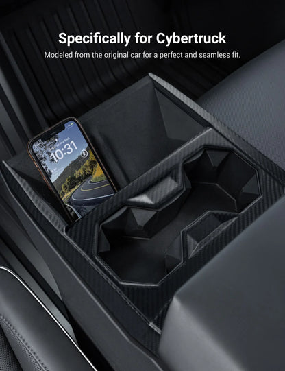 Dry Carbon Fiber Center Console Cup Holder Trim Cover for Tesla Cybertruck (2024–Present)