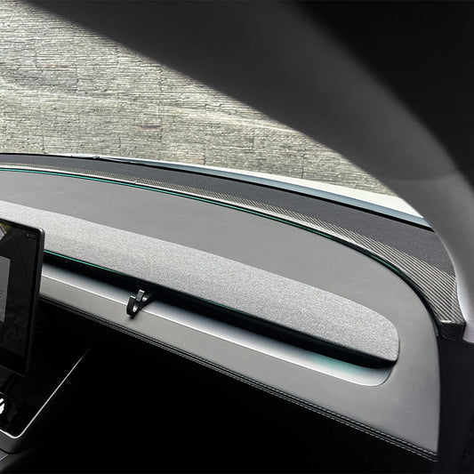Dry Real Carbon Fiber Upper Dashboard Split Overlay Cover for Tesla Model Y Juniper 2025+ & Model Y L 2026 – 1x1 Plain / 2x2 Twill Weave, OEM Fit Interior Trim Upgrade