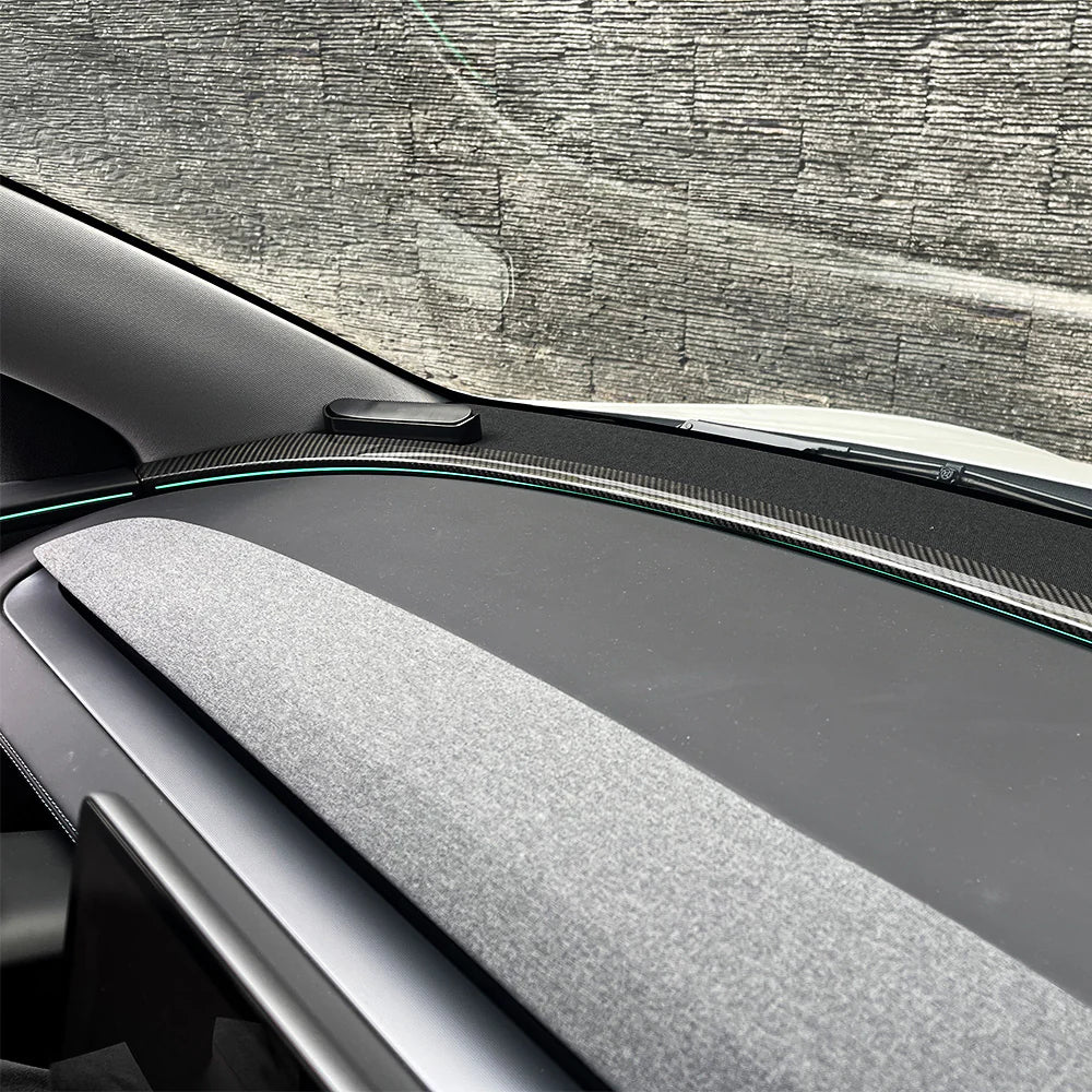 Dry Real Carbon Fiber Upper Dashboard Split Overlay Cover for Tesla Model Y Juniper 2025+ & Model Y L 2026 – 1x1 Plain / 2x2 Twill Weave, OEM Fit Interior Trim Upgrade