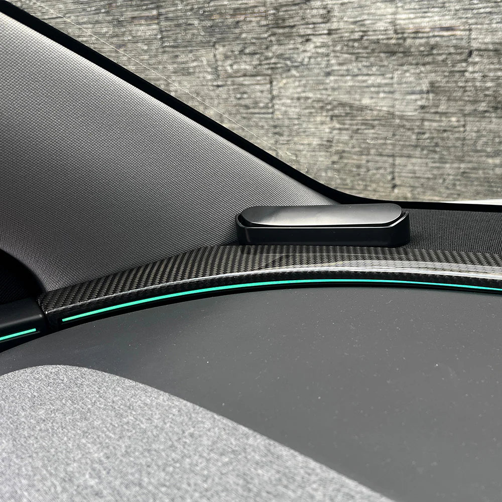 Dry Real Carbon Fiber Upper Dashboard Split Overlay Cover for Tesla Model Y Juniper 2025+ & Model Y L 2026 – 1x1 Plain / 2x2 Twill Weave, OEM Fit Interior Trim Upgrade