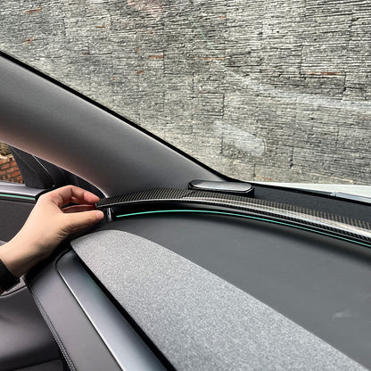 Dry Real Carbon Fiber Upper Dashboard Split Overlay Cover for Tesla Model Y Juniper 2025+ & Model Y L 2026 – 1x1 Plain / 2x2 Twill Weave, OEM Fit Interior Trim Upgrade