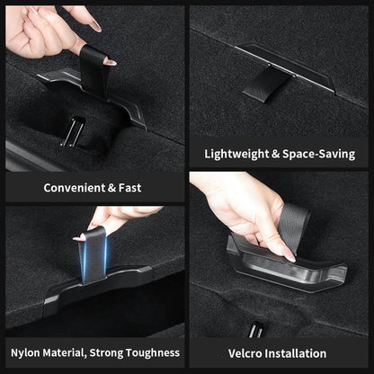 2025+ Tesla Model Y Juniper Sub Trunk Pull Strap Handles – Hidden Storage Access Pull Tabs for Front & Rear Underfloor Compartments | No-Drill ABS & Velcro Installation