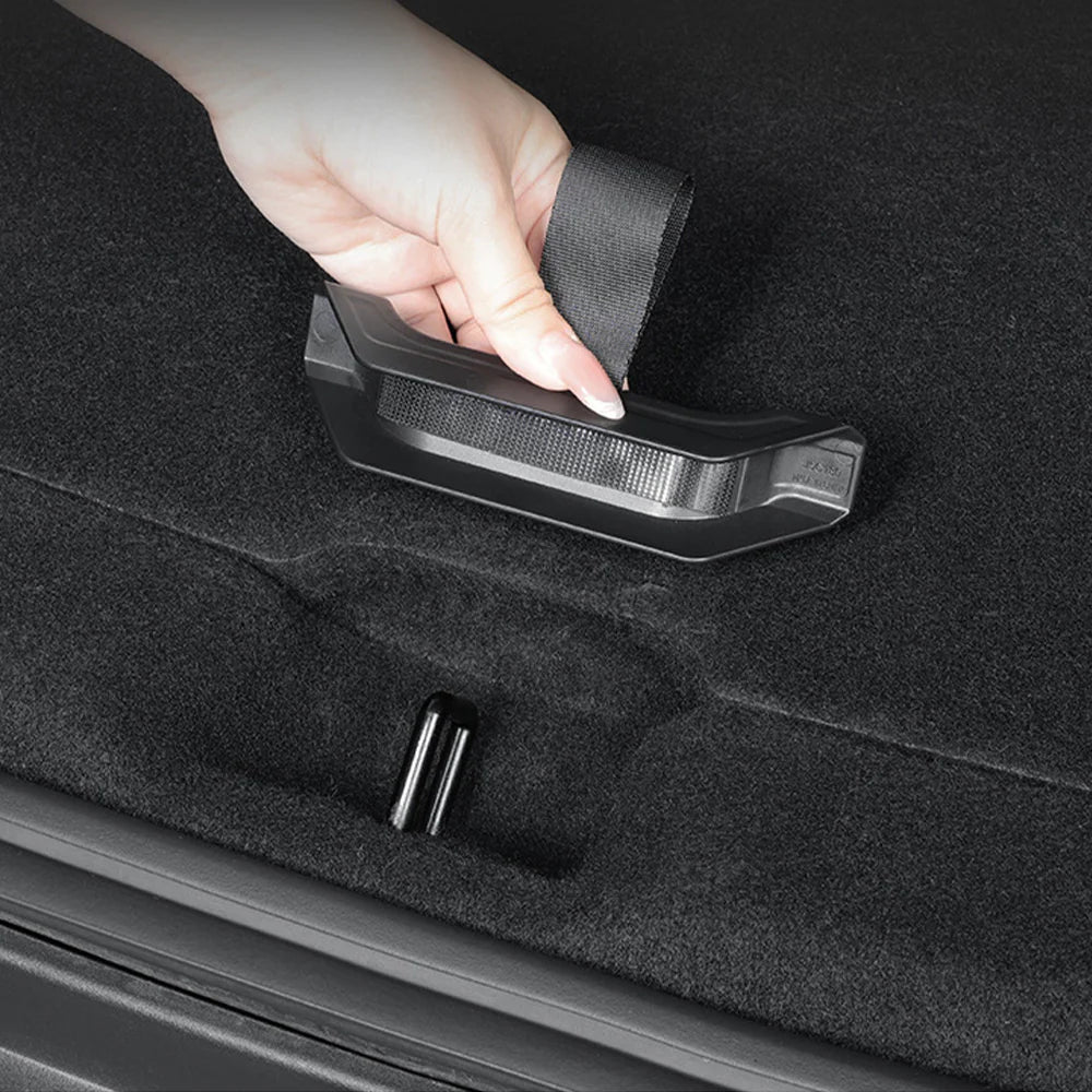 2025+ Tesla Model Y Juniper Sub Trunk Pull Strap Handles – Hidden Storage Access Pull Tabs for Front & Rear Underfloor Compartments | No-Drill ABS & Velcro Installation