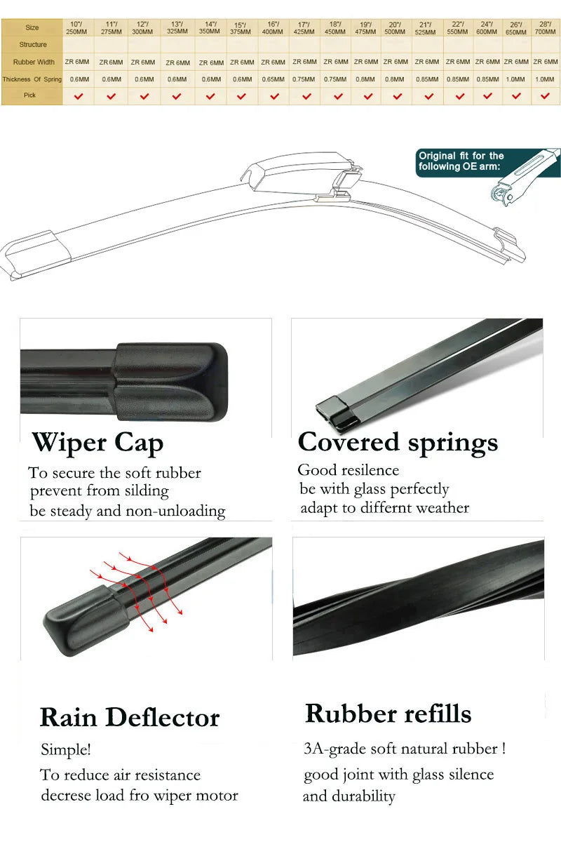 Erick's Wiper, Audi A4 B7 S4 RS4 wiper blades designed for 2004-2008 models feature soft rubber refills and reduce air resistance.