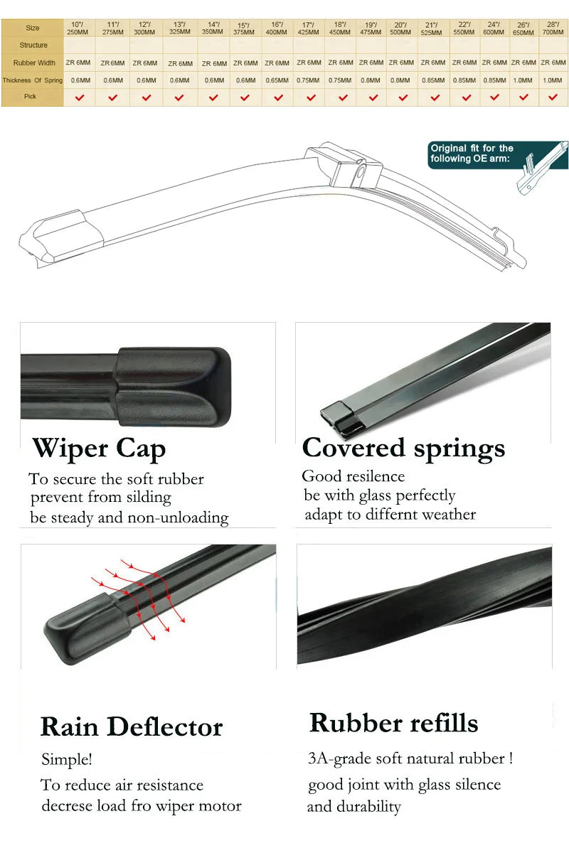 Erick's Wiper, Product description of Erick Wiper Product Image with size, material, feature, and compatibility details