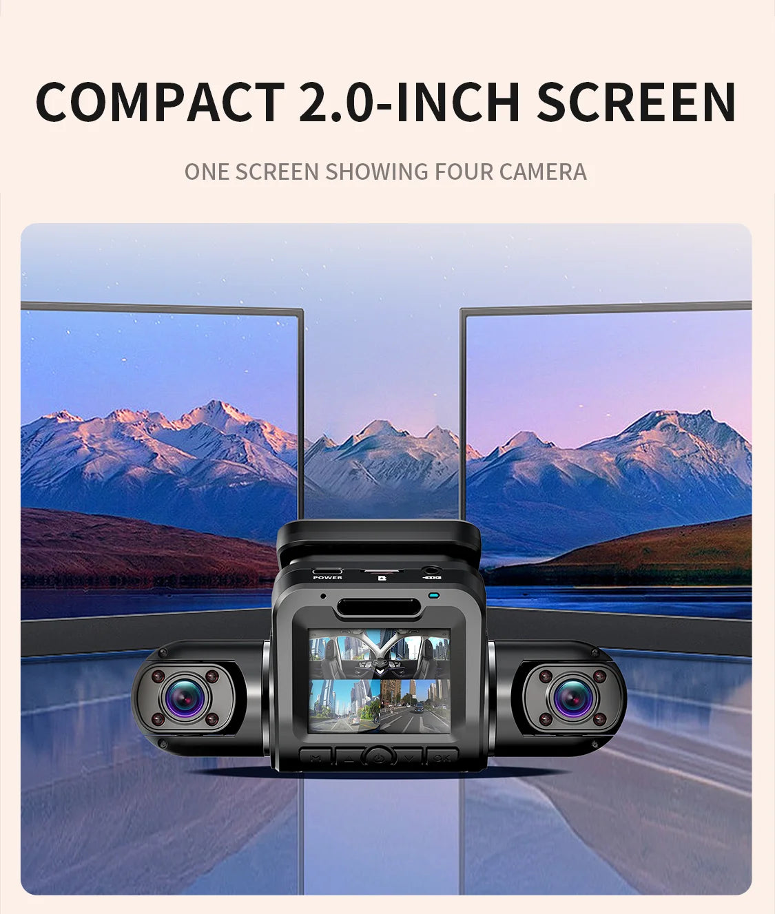 FONDIM Mini Hidden Car Dash Cam M8S 4CH DVR, The FONDIM M8S Car Dash Cam has a compact 2-inch screen and supports Wi-Fi connectivity for easy file transfer.