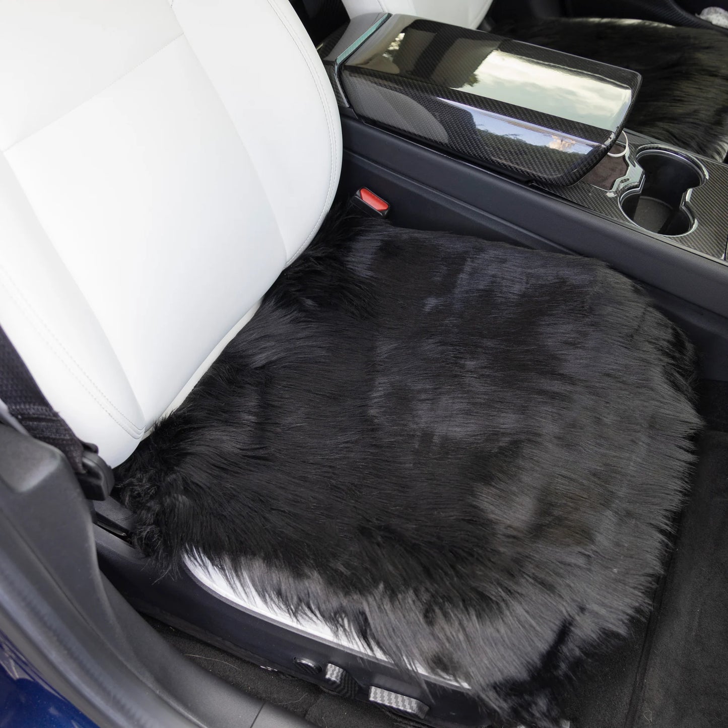 Universal Faux Sheepskin Front Seat Covers for Car & SUV – Black (1 Pair) | Anti-Stain Seat Protector, Soft Cooling & Warm Comfort, Elastic Strap Fit