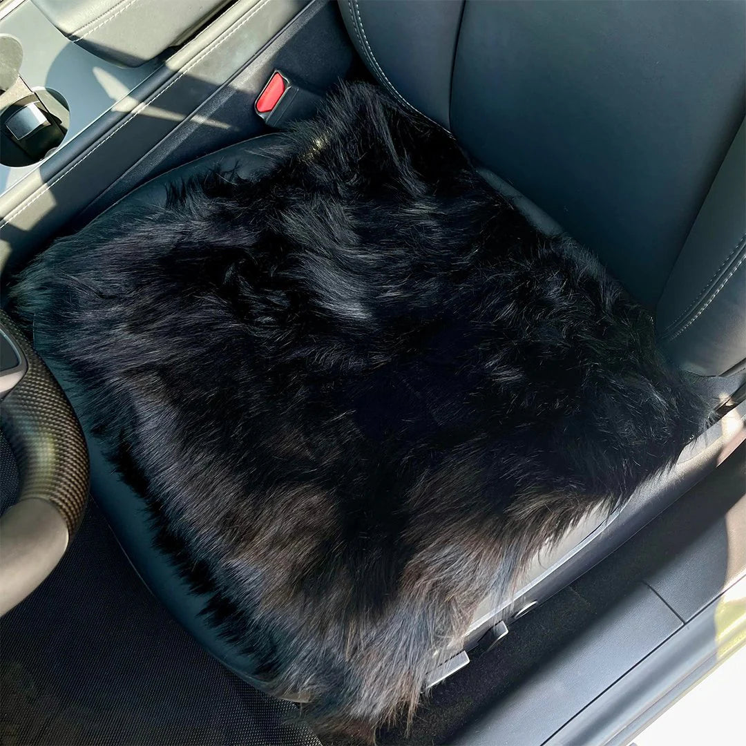Universal Faux Sheepskin Front Seat Covers for Car & SUV – Black (1 Pair) | Anti-Stain Seat Protector, Soft Cooling & Warm Comfort, Elastic Strap Fit