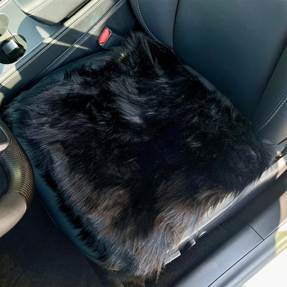 Universal Faux Sheepskin Front Seat Covers for Car & SUV – Black (1 Pair) | Anti-Stain Seat Protector, Soft Cooling & Warm Comfort, Elastic Strap Fit