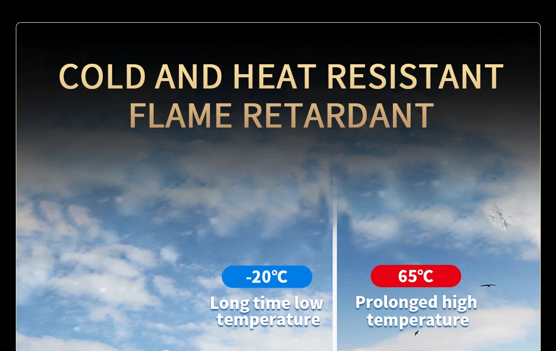 Features cold and heat resistance, flame retardancy, and an operating temperature range of -20°C to 65.8°C.