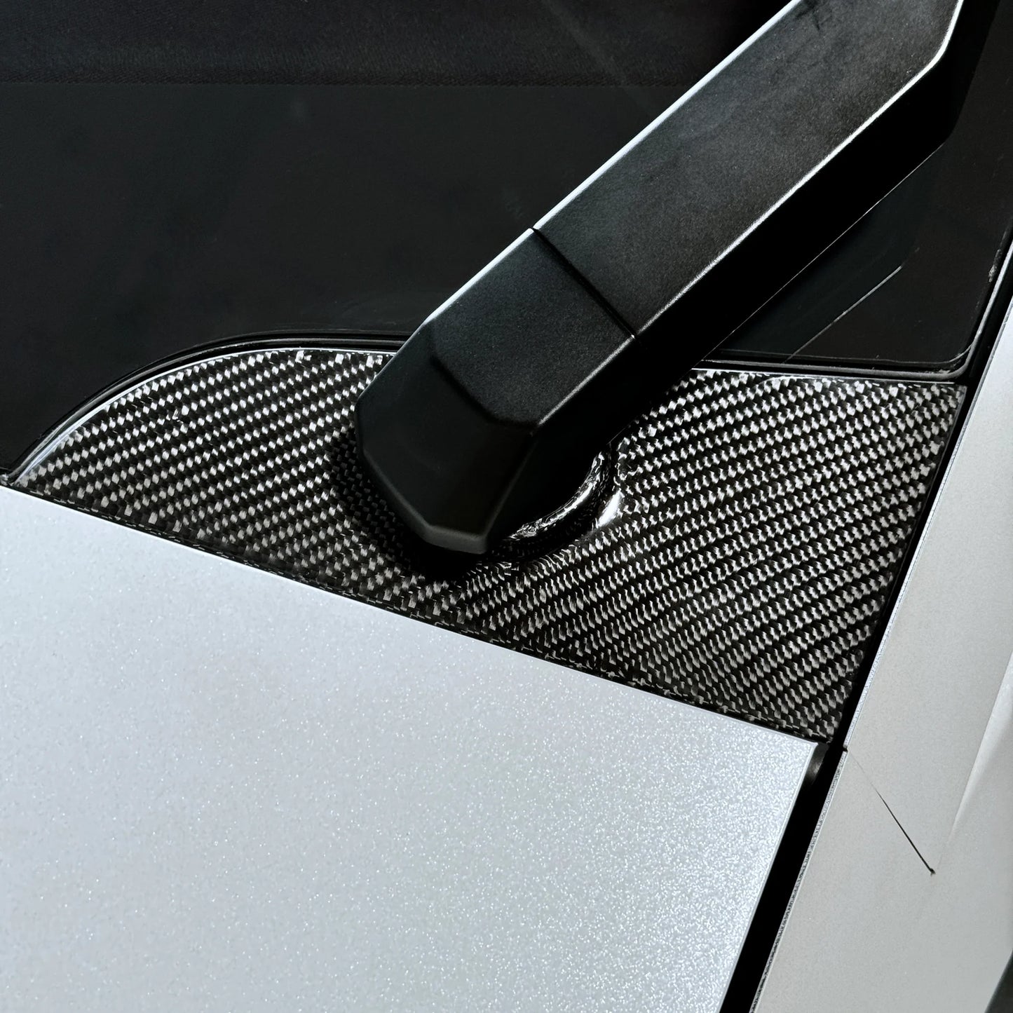Tesla Cybertruck Windshield Wiper Motor Cover Overlay & Optional Center Cap – Real Molded Carbon Fiber | OEM Fit, Double-Sided Tape Installation