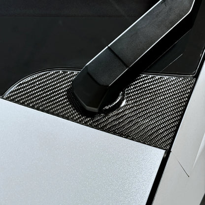 Tesla Cybertruck Windshield Wiper Motor Cover Overlay & Optional Center Cap – Real Molded Carbon Fiber | OEM Fit, Double-Sided Tape Installation