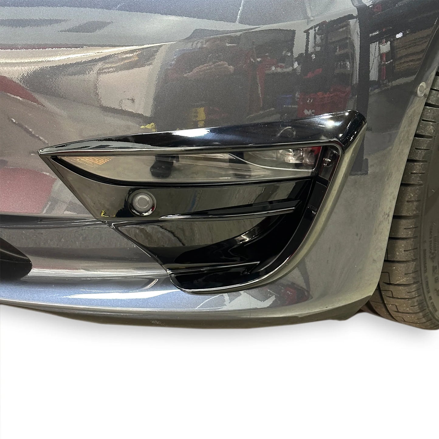 2017–2022 Tesla Model 3 Fog Light Canards (1 Pair) – Black-Out Style ABS Aero Trim | Gloss Black, Satin Black & Carbon Fiber Look