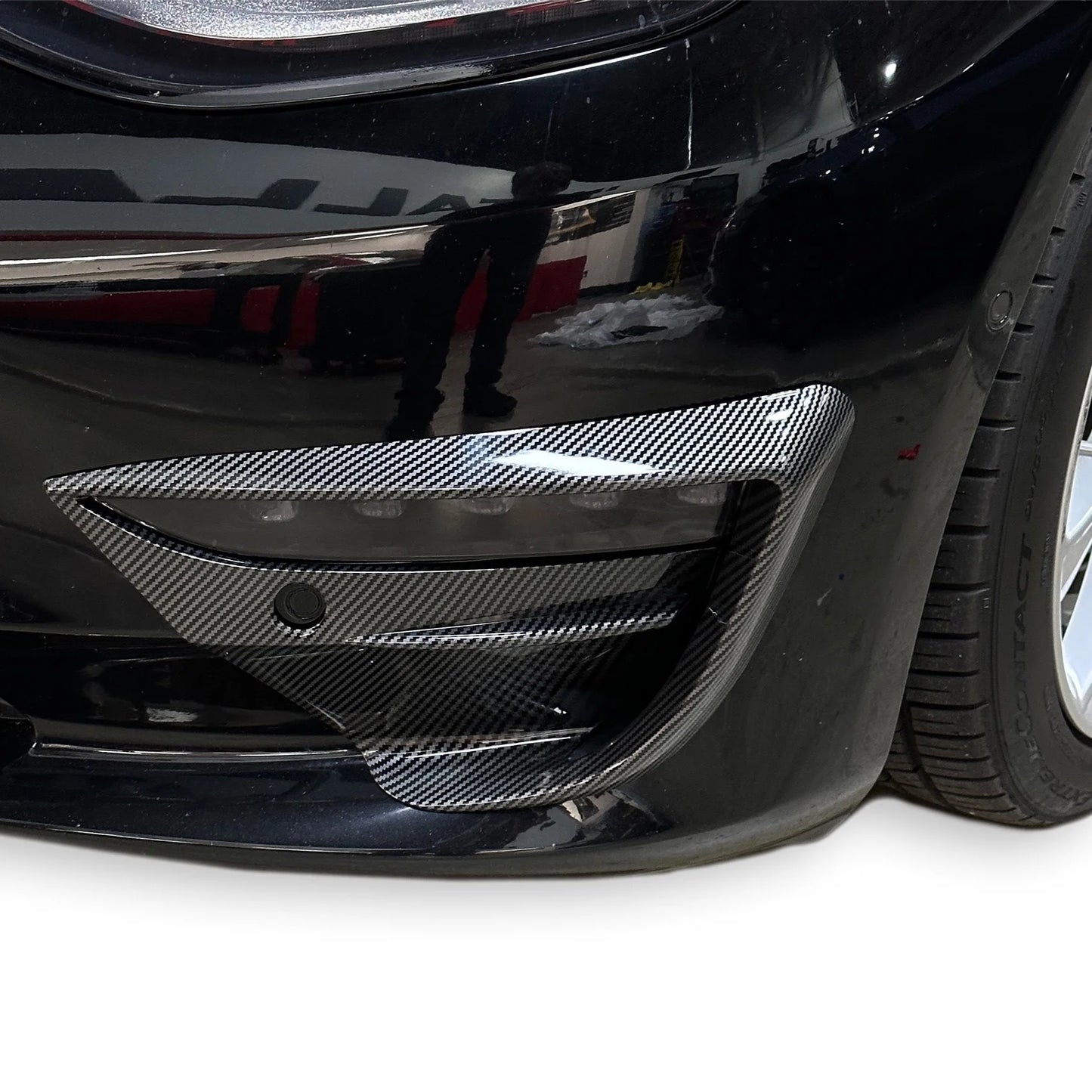 2017–2022 Tesla Model 3 Fog Light Canards (1 Pair) – Black-Out Style ABS Aero Trim | Gloss Black, Satin Black & Carbon Fiber Look