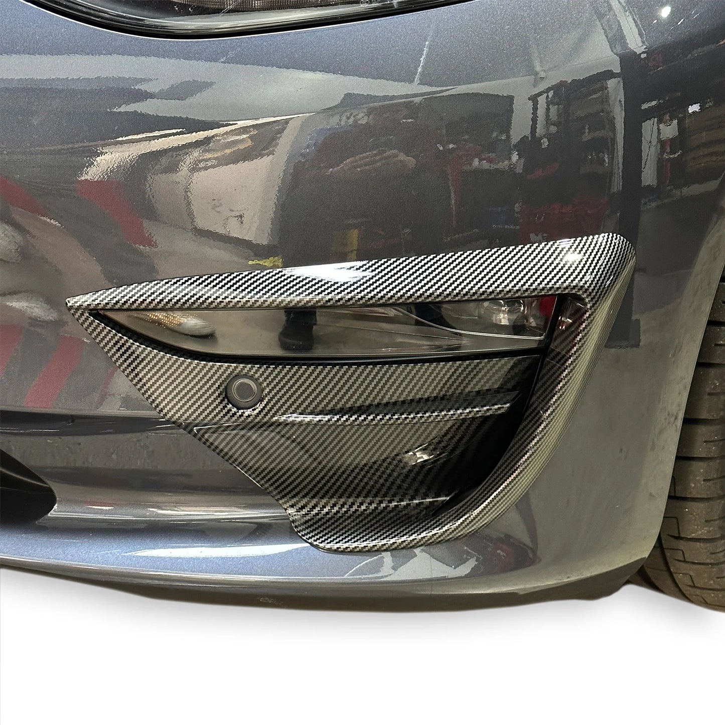 2017–2022 Tesla Model 3 Fog Light Canards (1 Pair) – Black-Out Style ABS Aero Trim | Gloss Black, Satin Black & Carbon Fiber Look