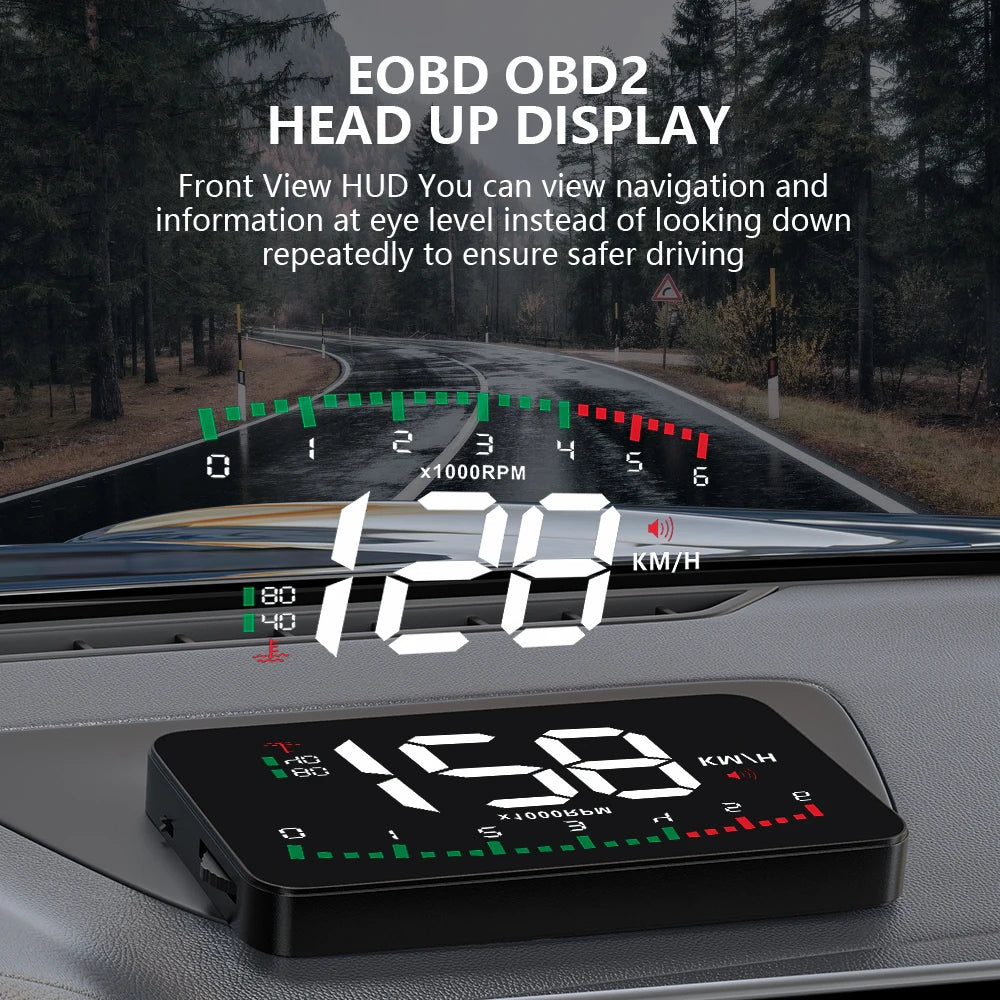 GEYIREN A900 Auto Hud, A car head-up display shows navigation and info at eye level, promoting safer driving.