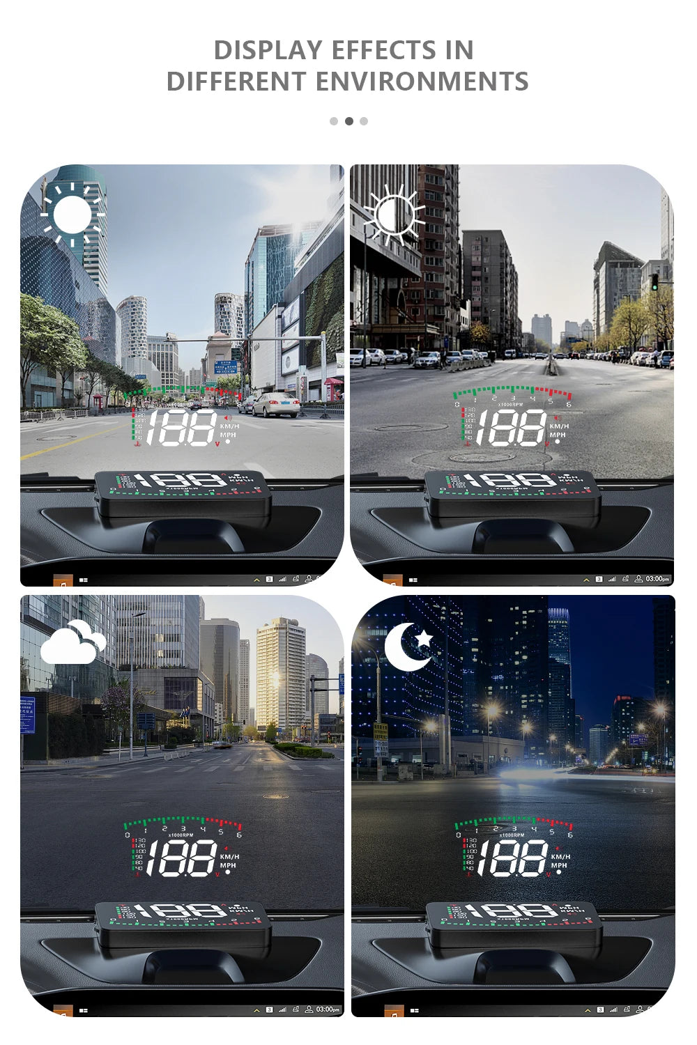 GEYIREN A900 Auto Hud, The Kinetic Head-Up Display (HUD) provides a high-quality display with motion graphics and intuitive navigation in different environments.