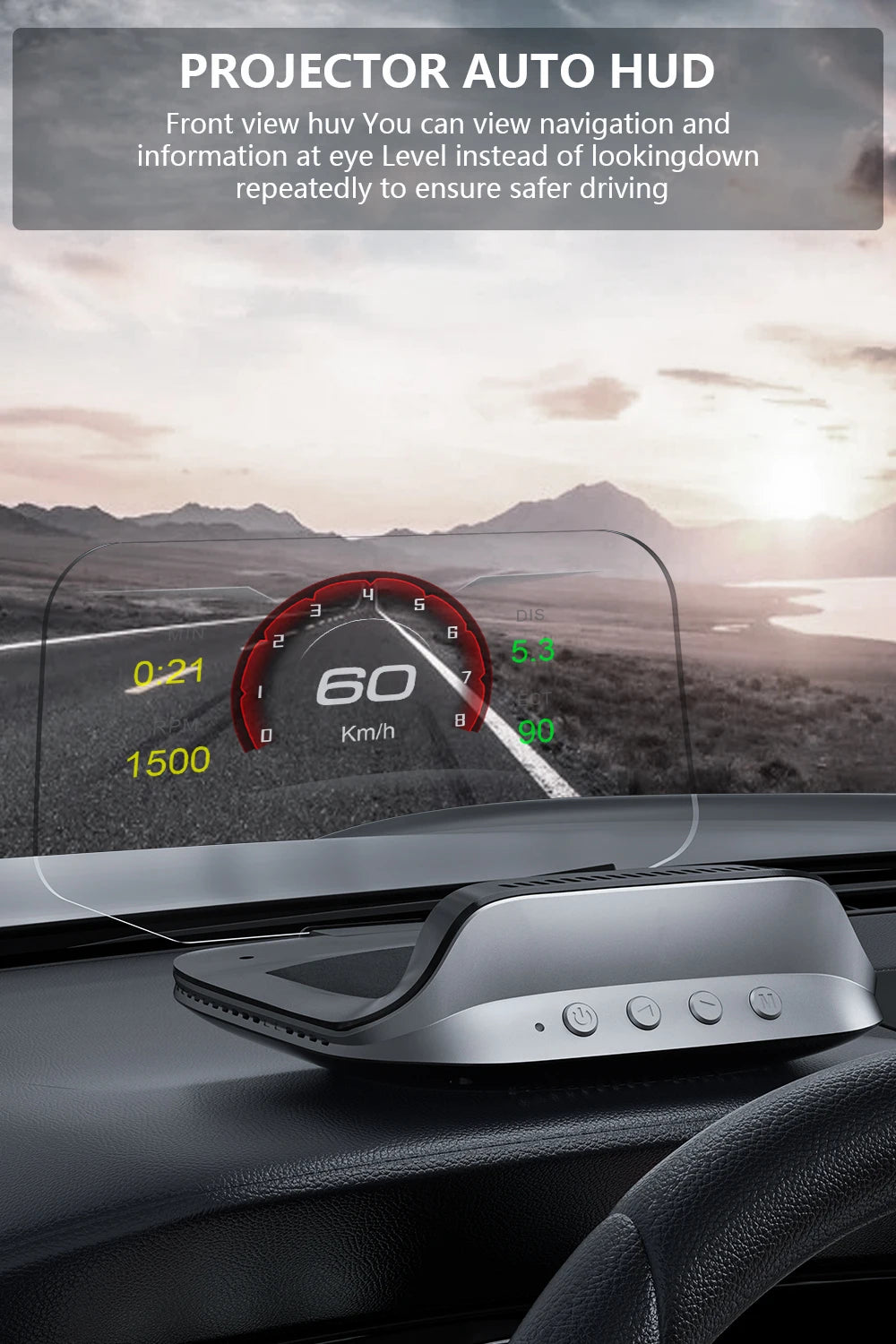 GEYIREN C3 HUD, A front-view projector providing navigation and information at eye-level for safer driving.