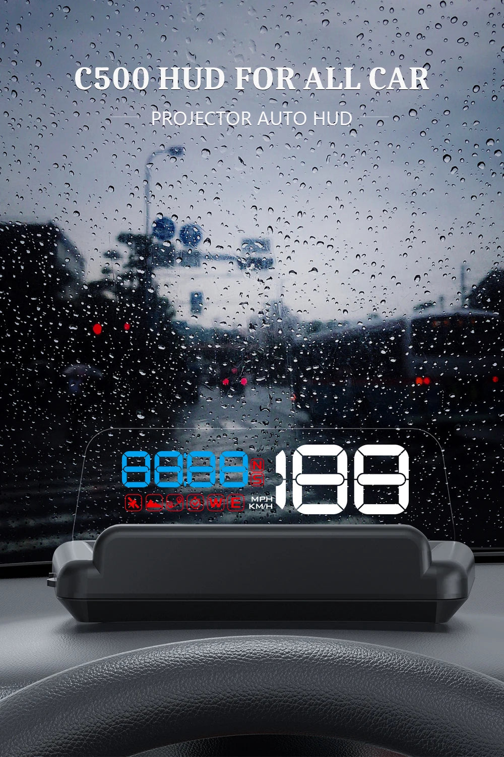 GEYIREN C500 HUD, GEYIREN C500 Head-Up Display provides intuitive navigation and speed display in MPH or KMH.