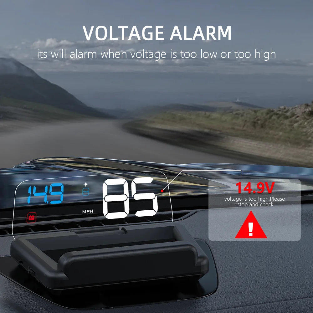 The GEYIREN C500 HUD product has a VOLTAGE ALARM feature that alerts to potential issues when voltage levels exceed 443V or fall below 85V.