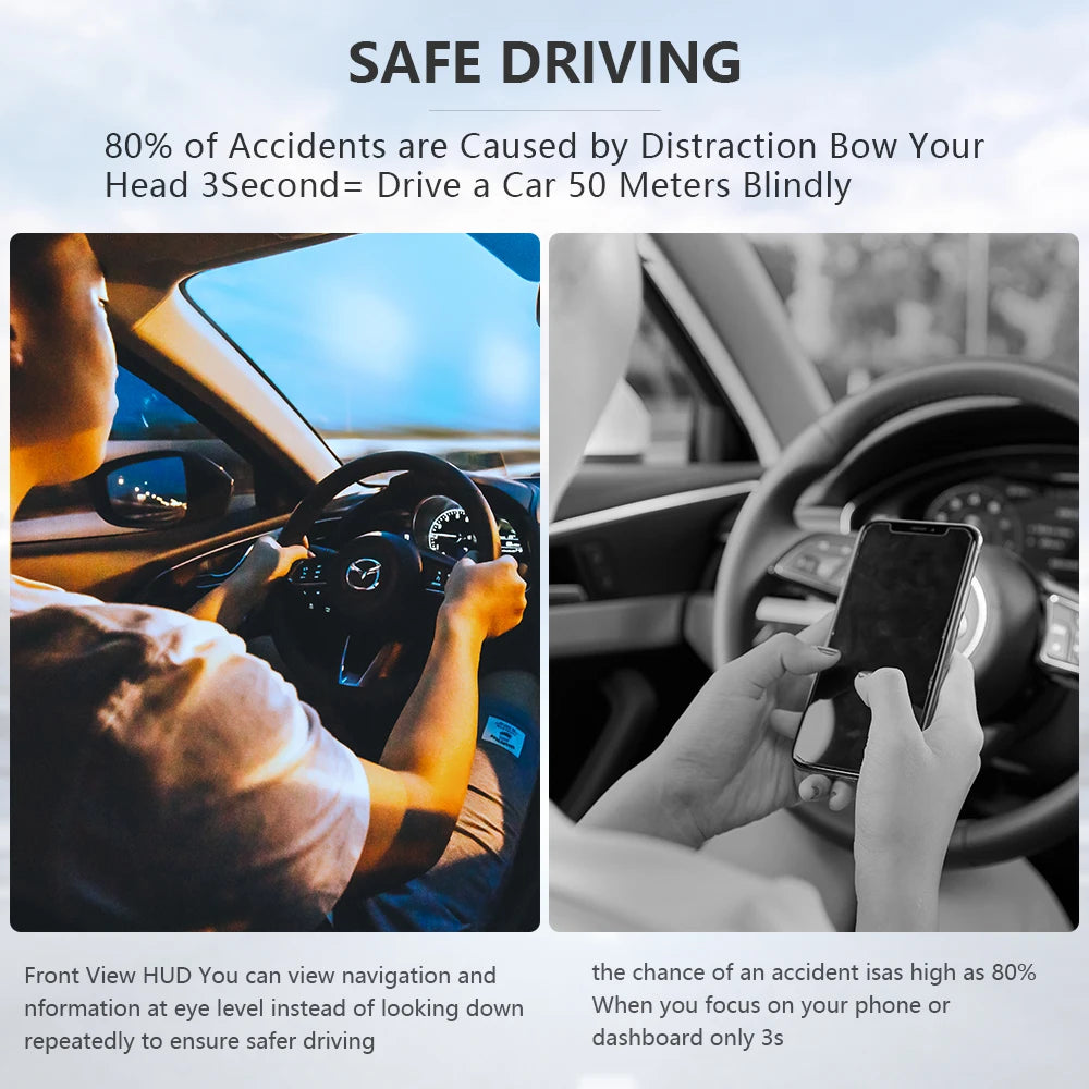 GEYIREN C500 HUD, Most accidents are caused by distraction, so focus on driving and reduce risk with a 3-second alert system.