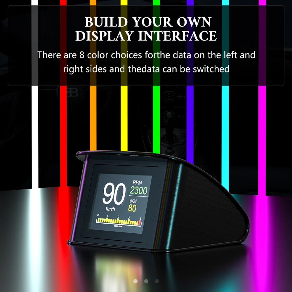 GEYIREN P10 HUD, Build your own display interface with 8 color options for the left and right sides and switch between data displays.