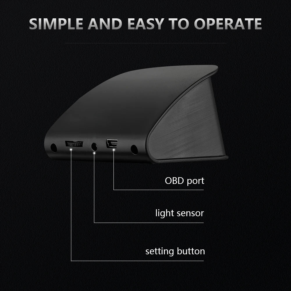 GEYIREN P10 HUD, OBD port light sensor setup made easy through a dedicated button for user access and configuration.