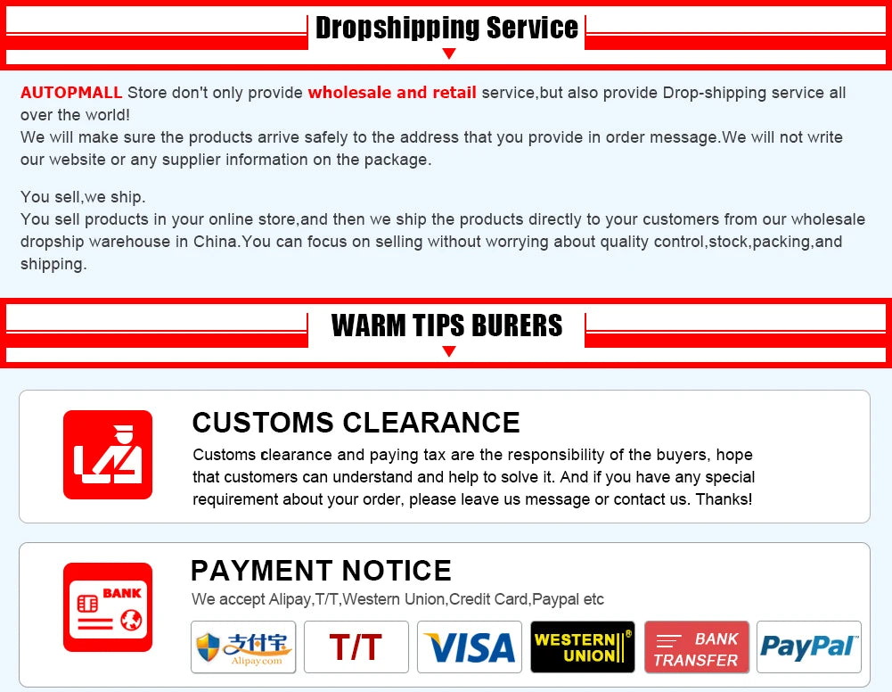 GPS, Autopmall Store offers wholesale, retail, and dropshipping services worldwide with guaranteed product delivery and payment options including Alipay and credit cards.