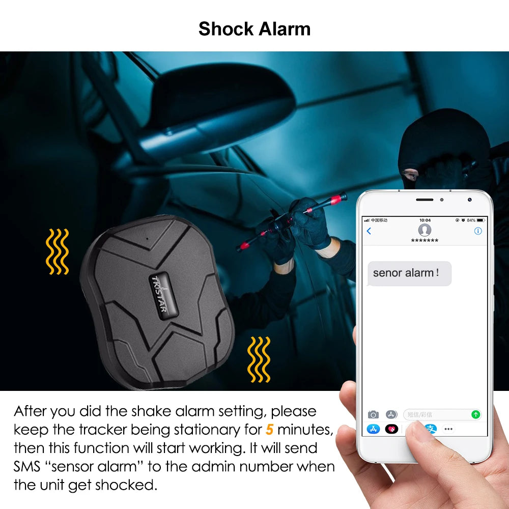 GPS, The Shock Alarm feature requires a 15-minute setup period after configuring the shake alarm setting.