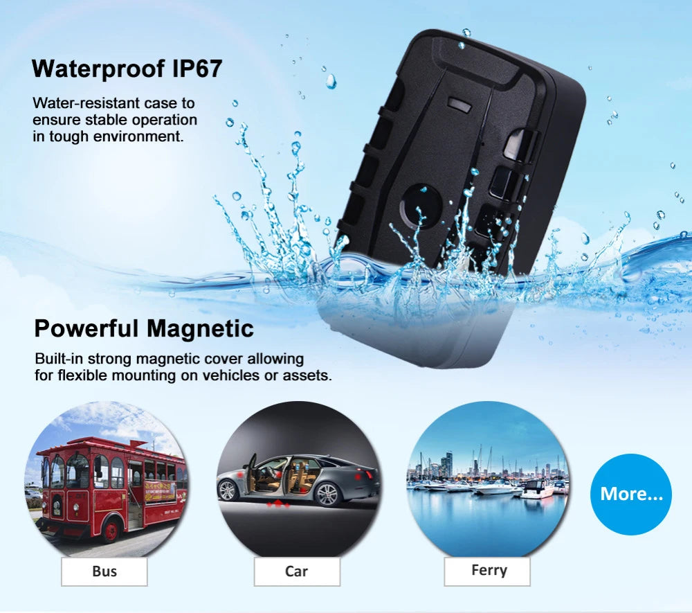 GPS, The waterproof case provides stability in harsh conditions and has a powerful magnetic mount for flexible placement on vehicles or assets.