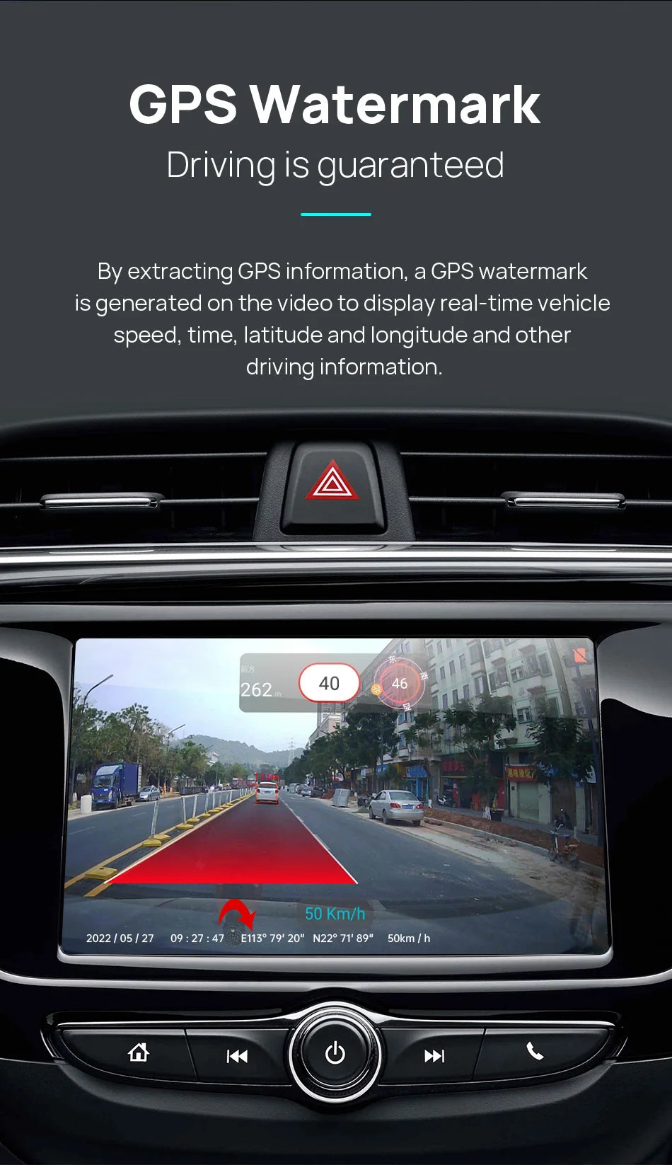 GPS watermark ensures accurate driving data by generating real-time info including speed, time, location, and more.