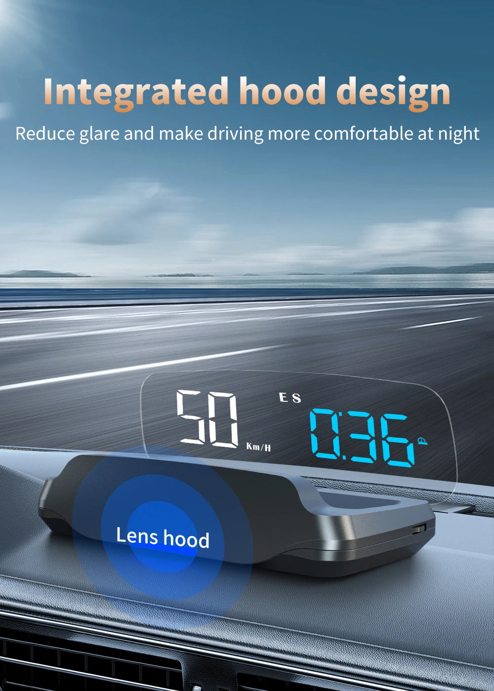 Geyiren C7 HUD, The integrated hood design reduces glare for a more comfortable nighttime driving experience.