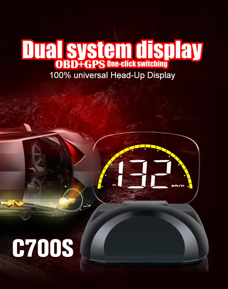 Introducing Geyiren C700S HUD, a dual system display for OBD and GPS with one-click mode switching.