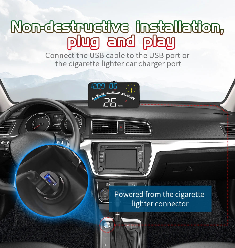 Geyiren G10 HUD, Easy installation with no damage; connect via USB port or car charger for instant use.