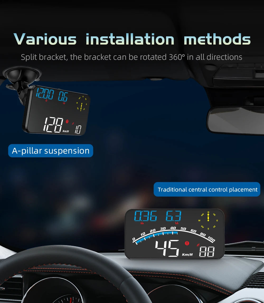 Geyiren G10 HUD, Various installation methods allow for a split bracket that can be rotated in all directions.