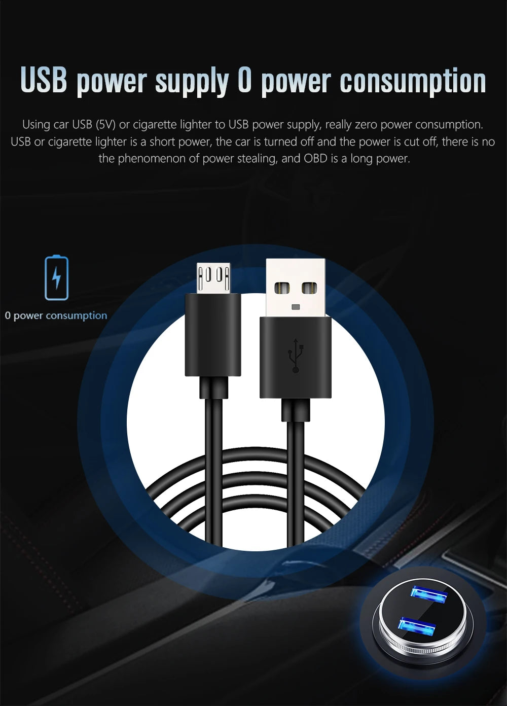 Geyiren G5 HUD, The USB power supply consumes 0 power when using a car USB or cigarette lighter to charge it, with no power stealing.