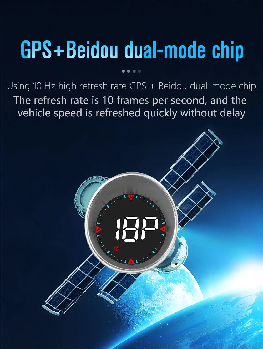 Geyiren G5 HUD, GPS + Beidou Dual-Mode Chip uses a 10Hz high refresh rate for rapid and accurate vehicle speed updates.