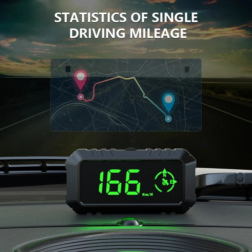 Geyiren G7 HUD, Single driving mileage statistics show a total distance traveled of 166.