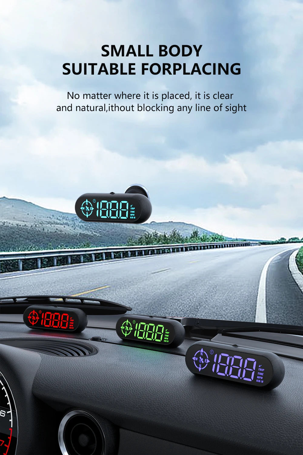 Geyiren G9 GPS HUD, Small body provides unobstructed views for 8K recording and high-speed driving.