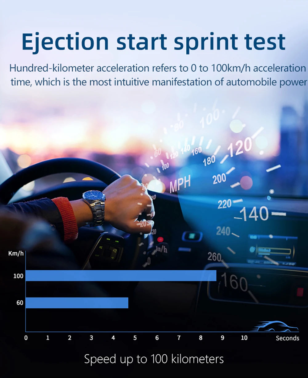 Geyiren M17 HUD, Automobile acceleration test measures acceleration from 0-100 km/h.